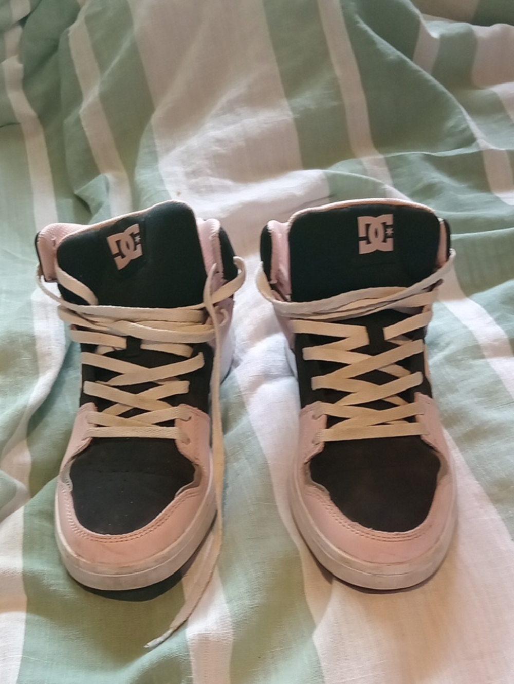 DC Black and Light Pink High-Top Skate Shoes